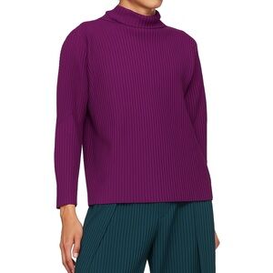 Babette Purple Pleated Slit Lagenlook Turtleneck Blouse